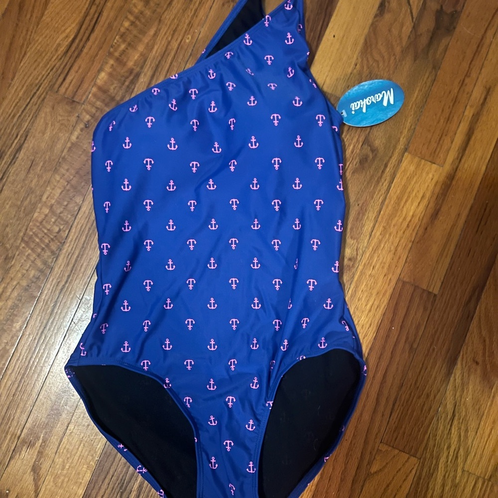Cute Anchor ⚓️ One Piece Off Shoulder Women’s Swimsuit - Pink and Blue